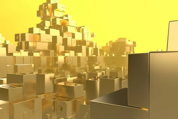 富豊かなコンセプト考え夕日の光線抽象的な空間 background.3d 図レンダリングで黄金都市 — ストック写真