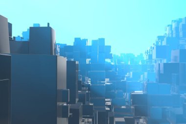 Servet zengin kavram fikir günbatımı ışınları soyut uzay background.3d illüstrasyon işleme, mavi şehir