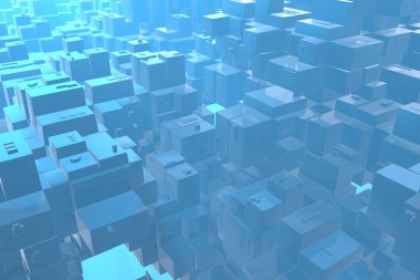 Servet zengin kavram fikir günbatımı ışınları soyut uzay background.3d illüstrasyon işleme, mavi şehir