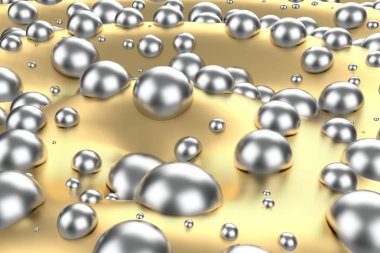 Gümüş veya Beyaz Altın Platin küreler metal sarı dalga arka plan üzerinde. 3D çizim modelleme. servet zengin araştırma bitcoin kavramı. İş Finans başarı clipart büyüyen para
