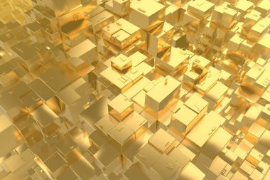 Servet zengin kavram fikir Golden city adlı günbatımı ışınları soyut uzay background.3d resim işleme
