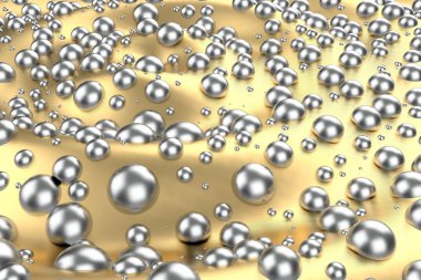Gümüş veya Beyaz Altın Platin küreler metal sarı dalga arka plan üzerinde. 3D çizim modelleme. servet zengin araştırma bitcoin kavramı. İş Finans başarı clipart büyüyen para