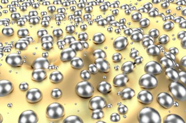 Gümüş veya Beyaz Altın Platin küreler metal sarı dalga arka plan üzerinde. 3D çizim modelleme. servet zengin araştırma bitcoin kavramı. İş Finans başarı clipart büyüyen para