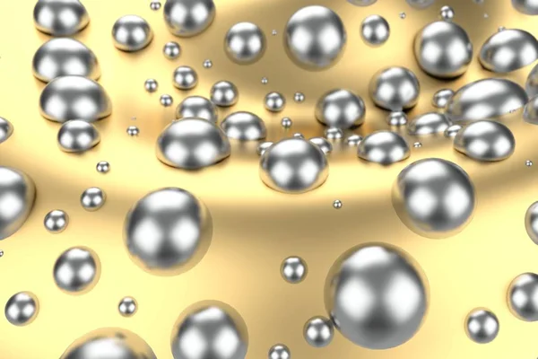 Gümüş veya Beyaz Altın Platin küreler metal sarı dalga arka plan üzerinde. 3D çizim modelleme. servet zengin araştırma bitcoin kavramı. İş Finans başarı clipart büyüyen para.
