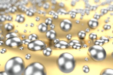 Gümüş veya Beyaz Altın Platin küreler metal sarı dalga arka plan üzerinde. 3D çizim modelleme. servet zengin araştırma bitcoin kavramı. İş Finans başarı clipart büyüyen para