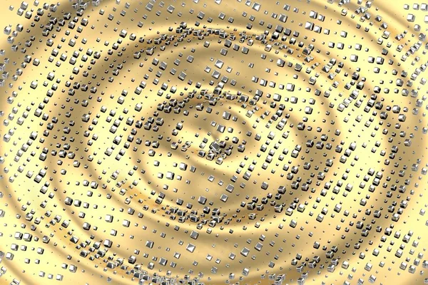 Srebrny lub biały platynowy złoty bloki kostki metalowe fala żółte tło. Modelowanie 3d ilustracja. bogactwo bogaty górnictwa bitcoin koncepcja. Pieniądze rosnące Biznes Finanse sukces clipart — Zdjęcie stockowe
