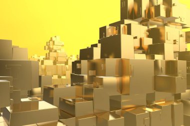 Servet zengin kavram fikir Golden city adlı günbatımı ışınları soyut uzay background.3d resim işleme