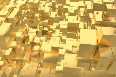 Servet zengin kavram fikir Golden city adlı günbatımı ışınları soyut uzay background.3d resim işleme