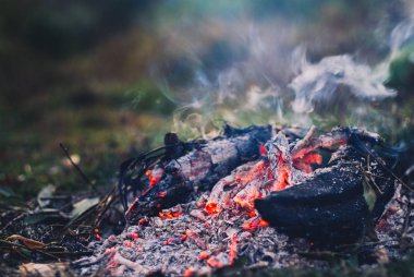 Metniniz için kullanılabilir alanı ile akşam kamp ateşi.