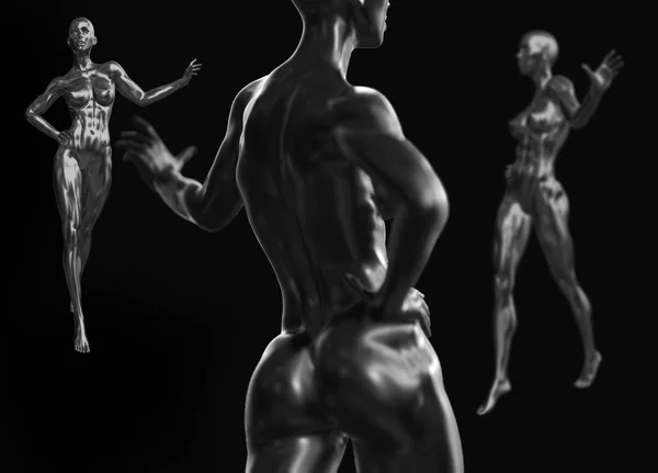Svart tillbaka kvinnlig kvinna torso på feta kvinnan på bakgrunden och förgrunden. 3D återgivna medicinska begrepp illustration. Problemen med fetma — Stockfoto