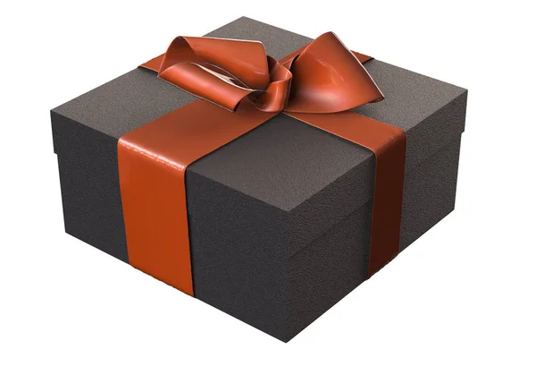 Csíkos jelen doboz, ajándék, fehér háttér piros orr kötve. 3D-s illusztráció — Stock Fotó