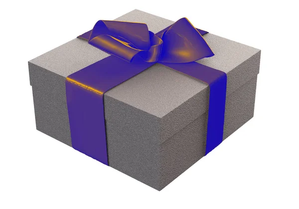 Смугаста подарункова коробка з подарунками, пов'язаними фіолетовим бантом на білому тлі. 3d ілюстрація — стокове фото