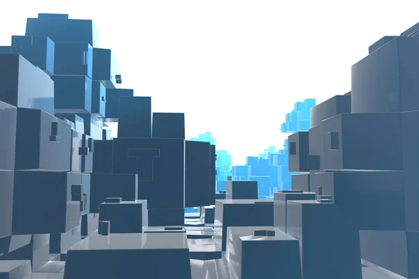 Rijkdom rijke concept idee van blauwe stad bij zonsondergang stralen abstracte ruimte background.3d afbeelding weergave — Stockfoto