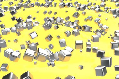 Gümüş veya beyaz altın platin sarı ışık dalga arka plan üzerinde küpleri engeller. 3D çizim modelleme. servet zengin araştırma bitcoin kavramı. İş Finans başarı clipart büyüyen para