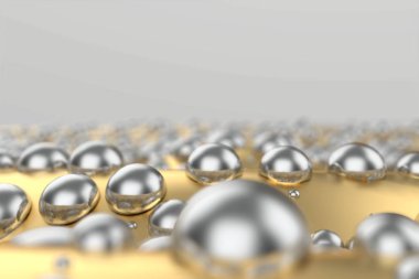 Gümüş veya Beyaz Altın Platin küreler metal sarı dalga arka plan üzerinde. 3D çizim modelleme. servet zengin araştırma bitcoin kavramı ile boşaltmak metniniz için. Para büyüyen iş finans