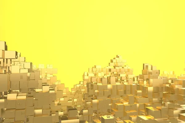 富豊かなコンセプト考え夕日の光線抽象的な空間 background.3d 図レンダリングで黄金都市 — ストック写真