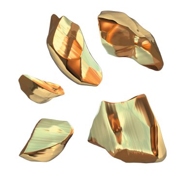 Beyaz arka plan üzerinde izole altın nuggets kümesi. Farklı bar portre servet zengin araştırma bitcoin kavramı 3d çizim. İş Finans başarı clipart büyüyen para