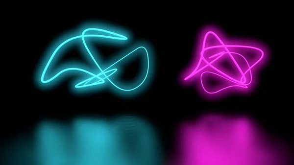 Futuristic Sci-Fi Abstract Purple and blue Neon Light Shapes On Black Background wall and Reflective floor With Empty Space For Text 3D Rendering Illustration — Stock Photo, Image