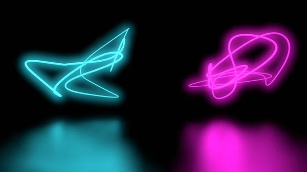 Футуристический Sci-Fi Абстрактный фиолетовый и синий неоновый свет на черном фоне стены и рефлекторного пола с пустым пространством для 3D-рендеринга — стоковое фото
