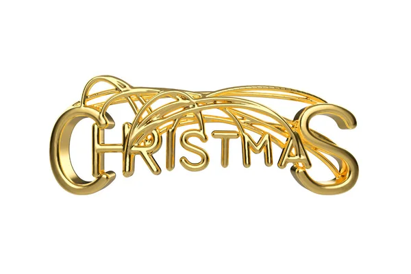 Natale elegante parola lettering dorato con lettere legate da stringhe isolate su sfondo bianco. Illustrazione 3D di Holyday — Foto Stock