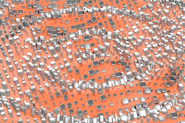 Argent ou or blanc blocs de platine cubes sur fond rose clair vague orange. Modélisation d'illustration 3D. richesse riche exploitation minière Bitcoin concept. Monnaie croissante entreprise finance succès clipart — Photo