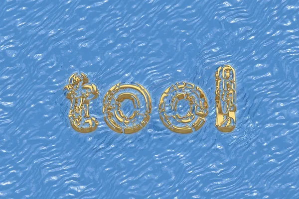 Belettering woord Tool voor het ontwerp van alles. 3D illustratie typografie in vintage stijl. letters met schuine kant gemaakt door zijn zwemmen in de oceat zee blauw water. Moderne kalligrafie luchtfoto bovenaanzicht — Stockfoto