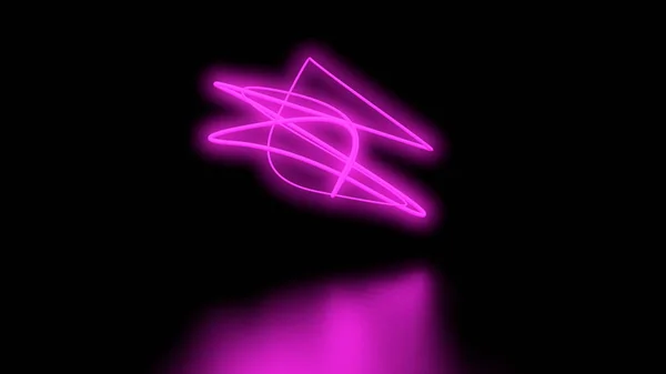 Futurista Sci-Fi Abstract Purple Neon Light Shapes On Black Background wall e piso reflexivo com espaço vazio para ilustração de renderização 3D de texto — Fotografia de Stock