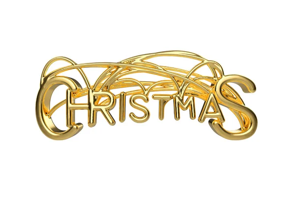 Karácsonyi elegáns arany betűkkel szó köti húrok elszigetelt fehér background betűkkel. Kulcsosházak 3D-s illusztráció. — Stock Fotó