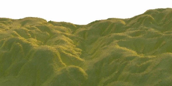 Collines vertes éclairées par la lumière du soleil chaud avec le fond blanc vue aérienne du dessus du drone ou de l'avion. Illustration 3D rendu — Photo