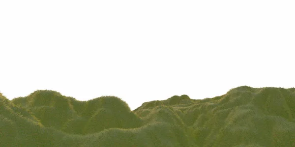 Collines vertes éclairées par la lumière du soleil chaud avec le fond blanc vue aérienne du dessus du drone ou de l'avion. Espace de copie pour votre texte. Illustration 3D rendu — Photo