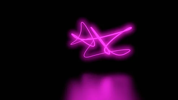 Футуристичний Sci-Fi Абстрактні фіолетові неонові світлові фігури на чорному тлі стіни та світловідбиваюча підлога з порожнім простором для тексту 3D рендерингу ілюстрації — стокове фото