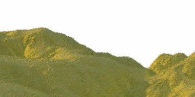 Yeşil çim tepeler tarafından beyaz arka plan hava üstten görünüm dron veya uçak ile sıcak güneş ışığı yaktı. Metniniz için boşaltmak. 3D çizim render