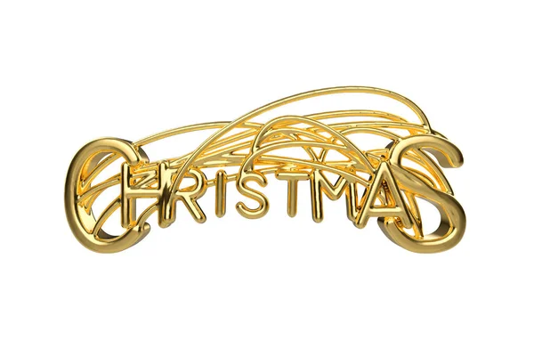 Christmas elegant golden lettering word with letters bound by strings isolated on white background. Holyday 3D illustration — Stock Photo, Image