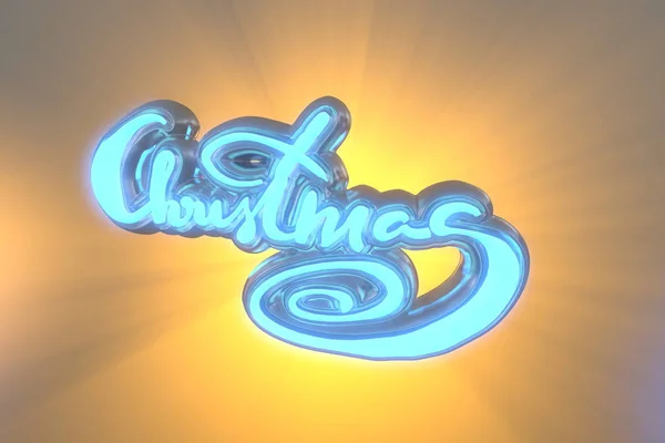 Natale elegante parola lettering dorato con nucleo luminoso su godrays in nebbia o nebbia intorno. Illustrazione 3D di Holyday — Foto Stock