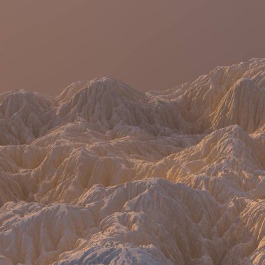 3D çizim kumlu dağ manzarası. Dağlık arazi. Arka plan en iyi uçak vurdu