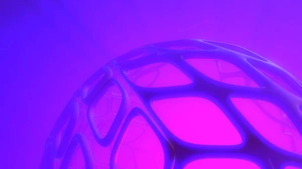 Concept abstrait de rendu 3D de haute poly sphère avec maille chaotique grille structure cellulaire muléculaire. Fond de science-fiction avec forme polygonale dans un espace vide avec des rayons de dieu de la lumière. Design futuriste bio — Photo
