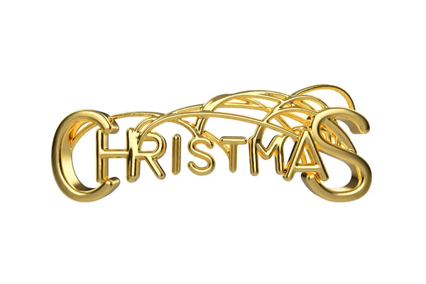 Natale elegante parola lettering dorato con lettere legate da stringhe isolate su sfondo bianco. Illustrazione 3D di Holyday — Foto Stock