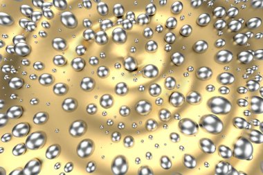 Gümüş veya Beyaz Altın Platin küreler metal sarı dalga arka plan üzerinde. 3D çizim modelleme. servet zengin araştırma bitcoin kavramı. İş Finans başarı clipart büyüyen para