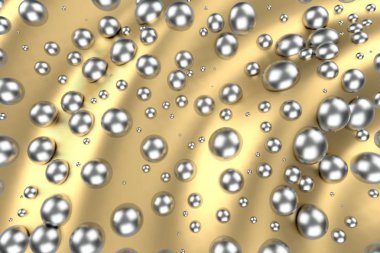 Gümüş veya Beyaz Altın Platin küreler metal sarı dalga arka plan üzerinde. 3D çizim modelleme. servet zengin araştırma bitcoin kavramı. İş Finans başarı clipart büyüyen para.