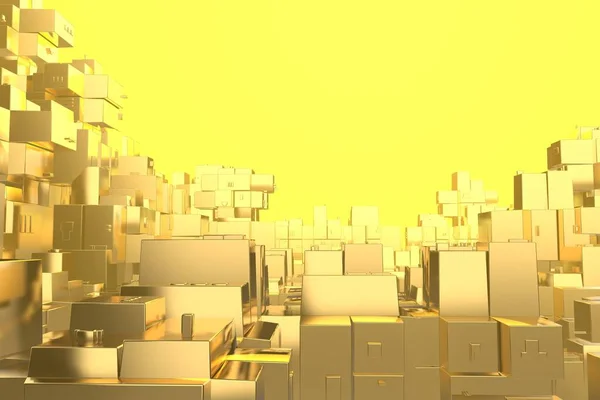 Idea de concepto rica en riqueza Ciudad dorada en los rayos del atardecer Fondo de espacio abstracto. — Foto de Stock