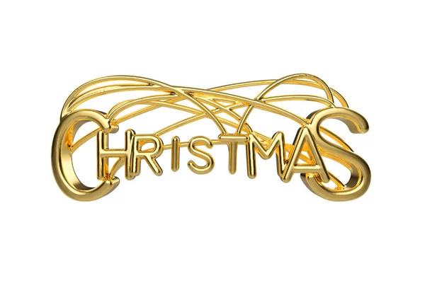 Elegante palabra de letras doradas navideñas con letras atadas por cuerdas aisladas sobre fondo blanco. Ilustración Holyday 3D —  Fotos de Stock