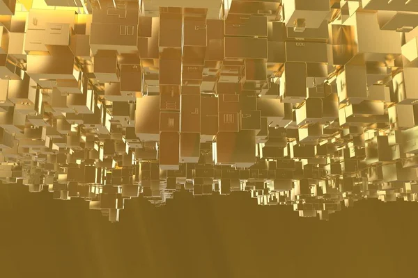 Rijkdom rijke concept idee gouden stad bij zonsondergang stralen abstracte ruimte background.3d afbeelding weergave — Stockfoto