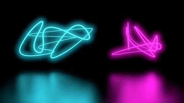 Futuristic Sci-Fi Abstract Purple and blue Neon Light Shapes On Black Background wall and Reflective floor With Empty Space For Text 3D Rendering Illustration — Stock Photo, Image