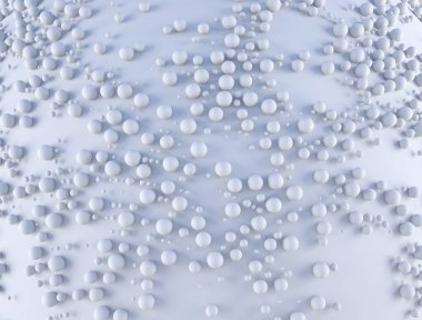Arka plan beyaz düzlem üzerine rasgele ölçekli küreler bir sürü. 3D render illustraion