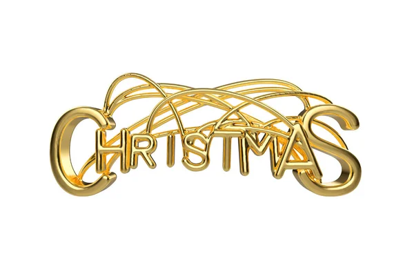 Christmas elegant golden lettering word with letters bound by strings isolated on white background. Holyday 3D illustration — Stock Photo, Image