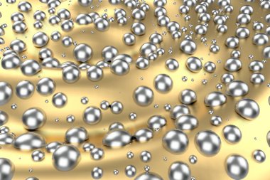 Gümüş veya Beyaz Altın Platin küreler metal sarı dalga arka plan üzerinde. 3D çizim modelleme. servet zengin araştırma bitcoin kavramı. İş Finans başarı clipart büyüyen para