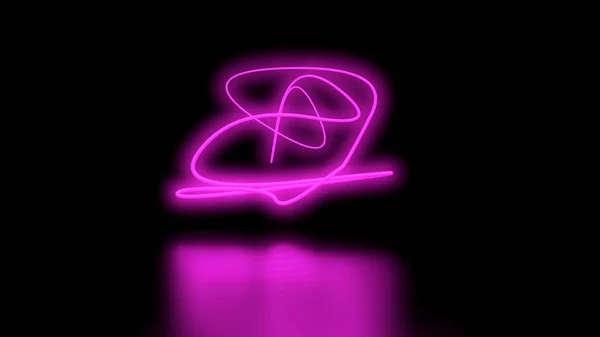 Futuristische Science-Fiction-abstrakte lila Neon-Lichtformen auf schwarzem Hintergrund und reflektierendem Boden mit leerem Raum für Text-3D-Darstellung — Stockfoto
