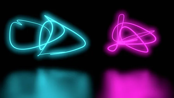 Futuristico Fantascienza Astratto Viola e blu Forme di luce al neon su parete di sfondo nero e pavimento riflettente con spazio vuoto per il testo 3D Rendering Illustrazione — Foto Stock
