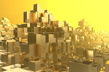Servet zengin kavram fikir Golden city adlı günbatımı ışınları soyut uzay background.3d resim işleme