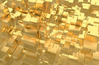 Servet zengin kavram fikir Golden city adlı günbatımı ışınları soyut uzay background.3d resim işleme